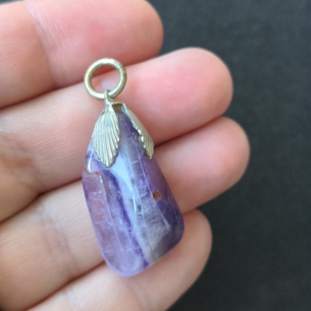 Vintage amethyst pendant, handmade, purple / lilac